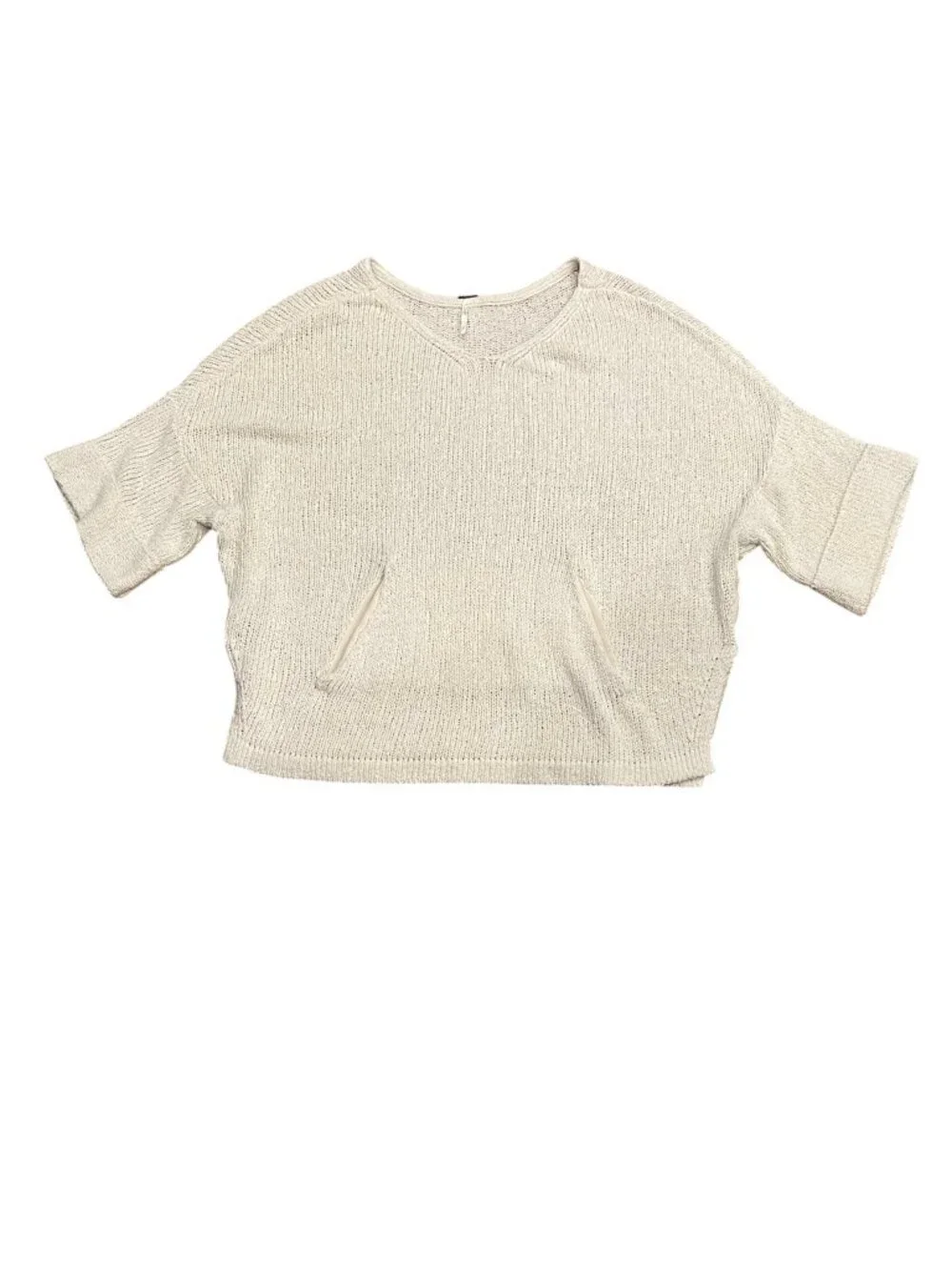 Free People Oversized V-neck Kangaroo Pocket Sweater, Ivory, S
